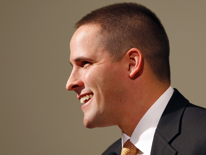 Josh McDaniels greeted the media January 12 at the Dove Valley complex.