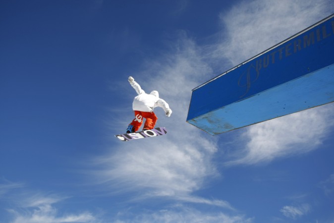 Good light complimented this snowboard slopestyle shot at Buttermilk