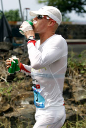 Sindballe trying to cool down along Alihi Drive in Kona last year.