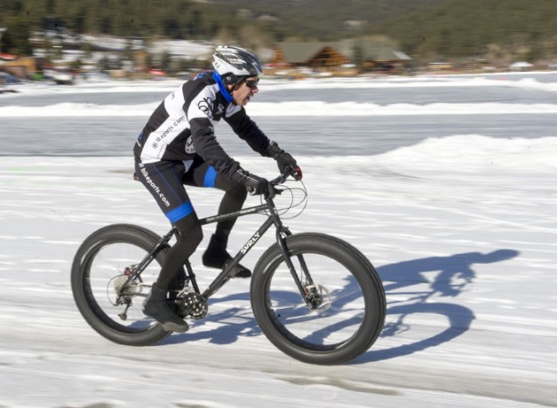 Jesse Swift managed to maintain the lead eventually winning the 2013 Evergreen Winter Festival Ice Bike Race